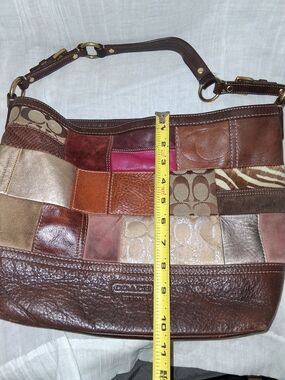 Coach Patchwork Shoulder Bag - Brown Multi-Tone with Pink Accent